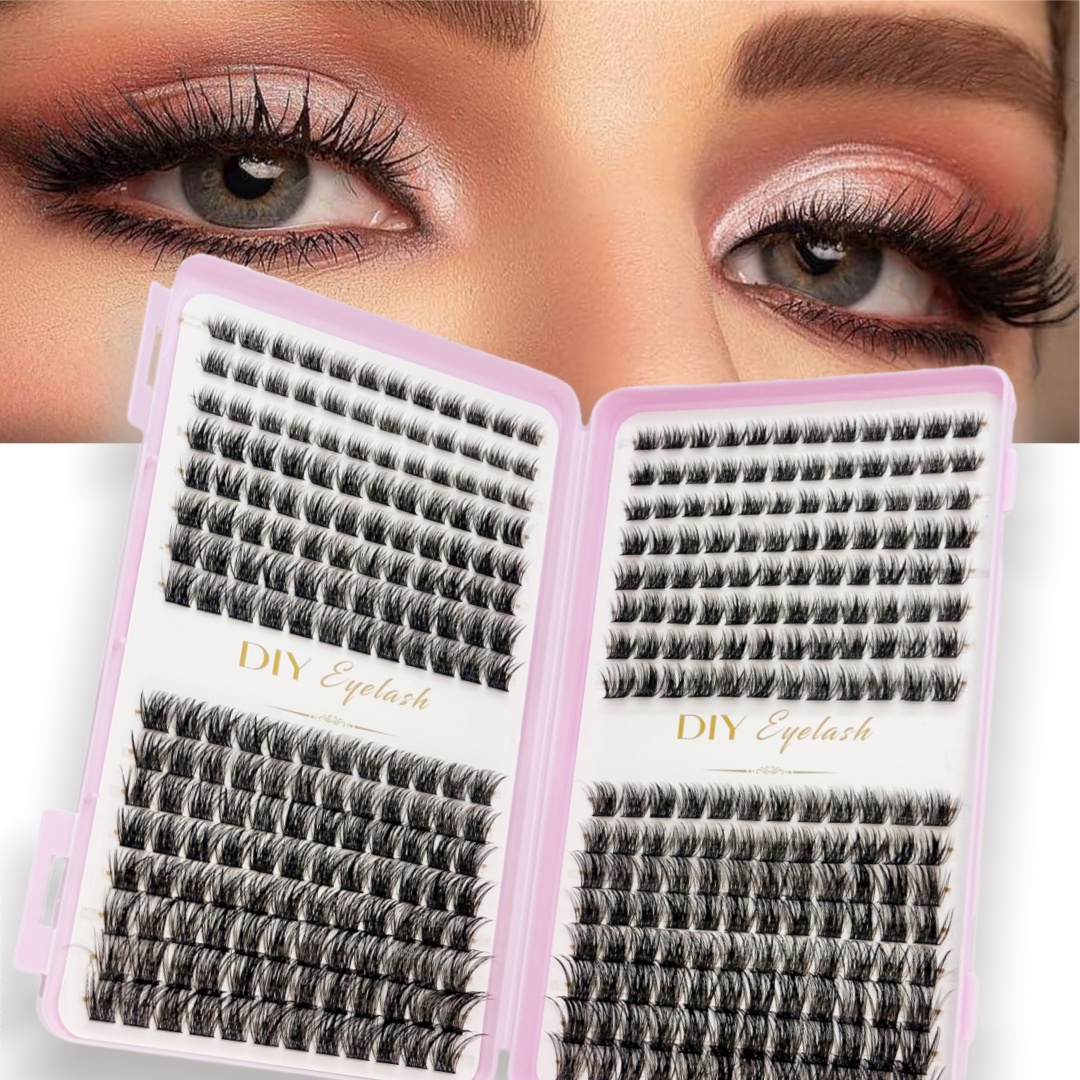 False Eyelashes Natural - ขนตาปลอมรูปตัว D แบบโค้งงอและหนา 384 ชิ้น -
