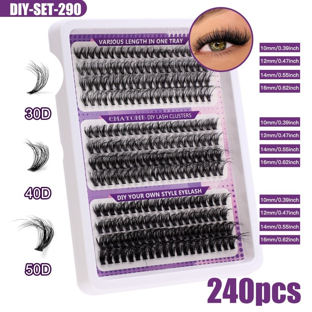 False Eyelashes Natural - ขนตาปลอมแบบธรรมชาติ สไตล์ Wispy ชุดต่อขนตา DIY แบบติดกาวและซีล
